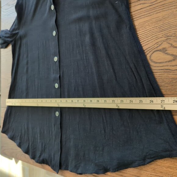 Christopher Calvin Women’s Blouse Black Sz L Button Front‎ Linen Blend Tunic Top - Picture 8 of 13